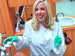 Sexy young dentist with perfect tits fucks patient in her office