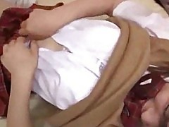 Schoolgirl sucking guy cock licked on the mattress while 3 g